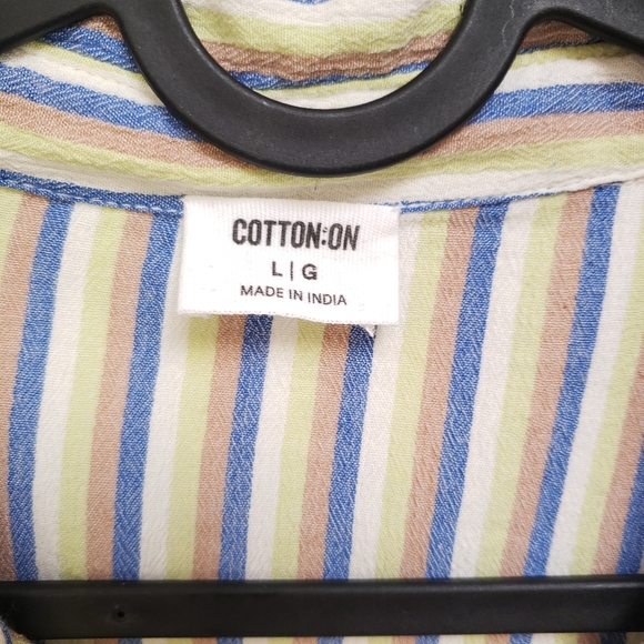 Cotton On Blue Green Tan White Striped Long Sleeve Button Up Tunic Shirt - Picture 2 of 6